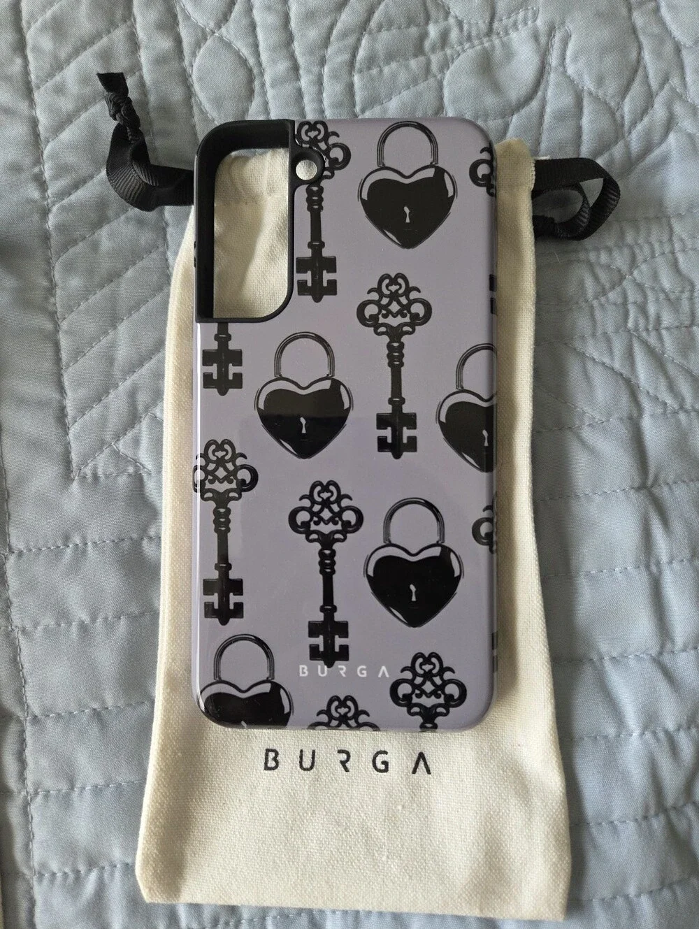 Burga Blue Floral and Patterned Phone Case - Blue/White Gray/Black Samsung S22 +